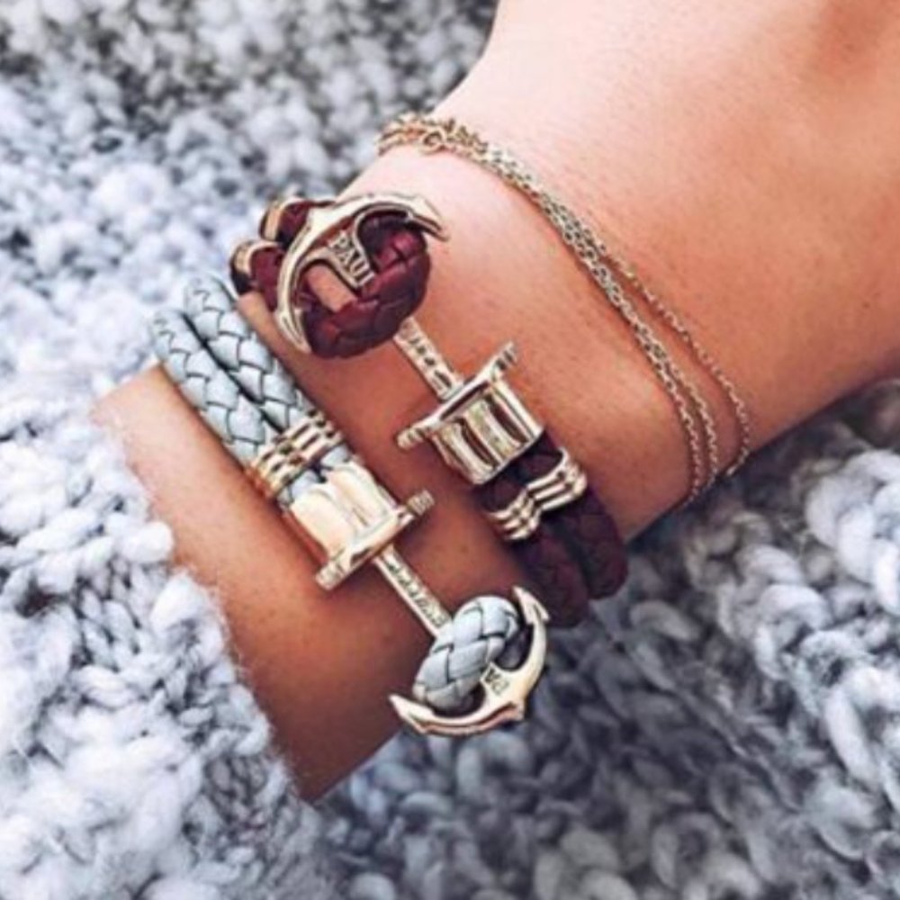 Paul Hewitt Maroon Bracelet with Gold Anchor